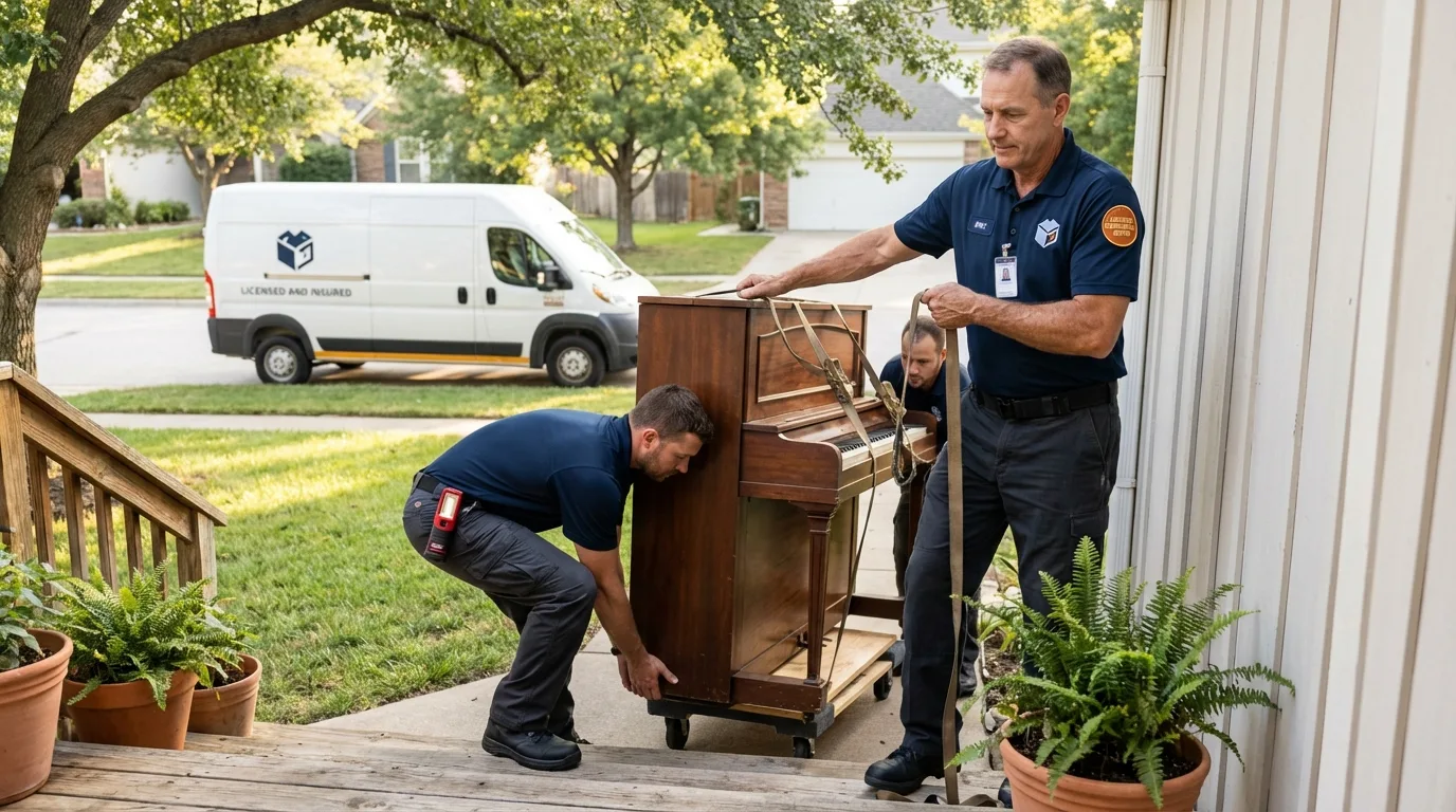 Licensed piano movers securing grand piano in Varnville, SC