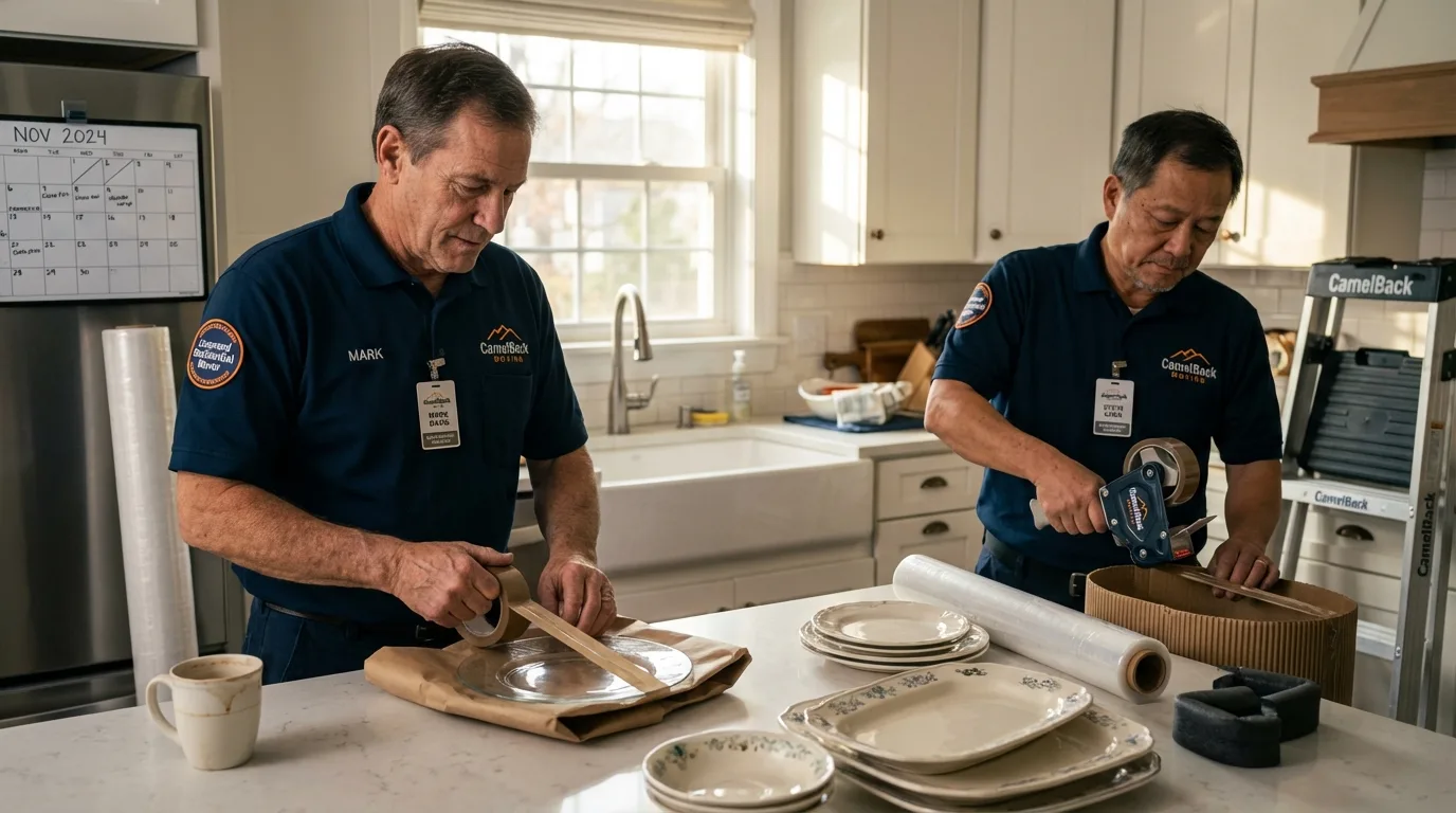 Professional crew packing kitchen dishware in Varnville, SC